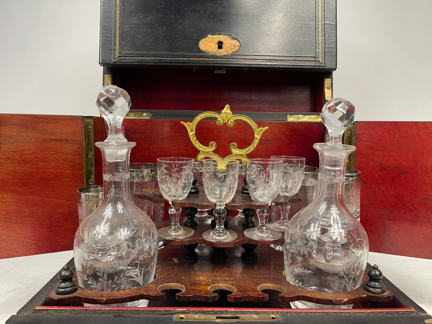 19th Century Scrigno Carriage Liqueur Holder Set