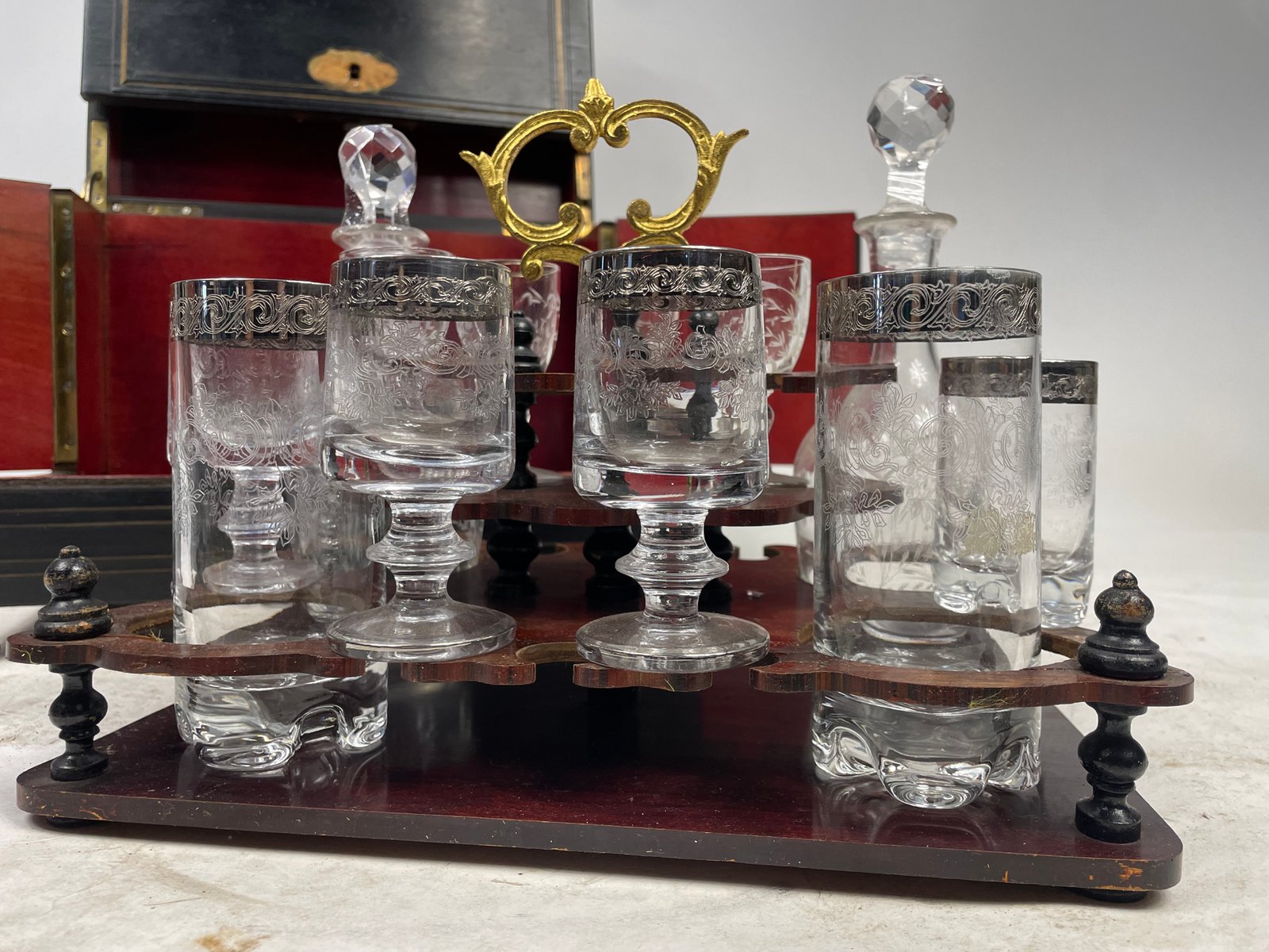 19th Century Scrigno Carriage Liqueur Holder Set