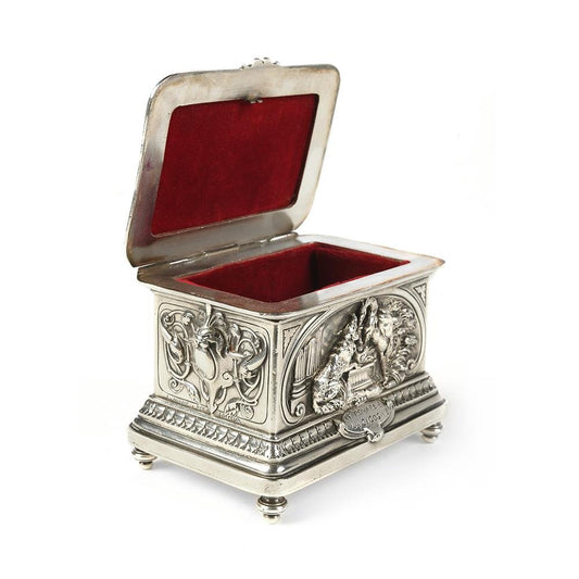 19th Century Silver Metal the Fox & the Stork Jewelry Box