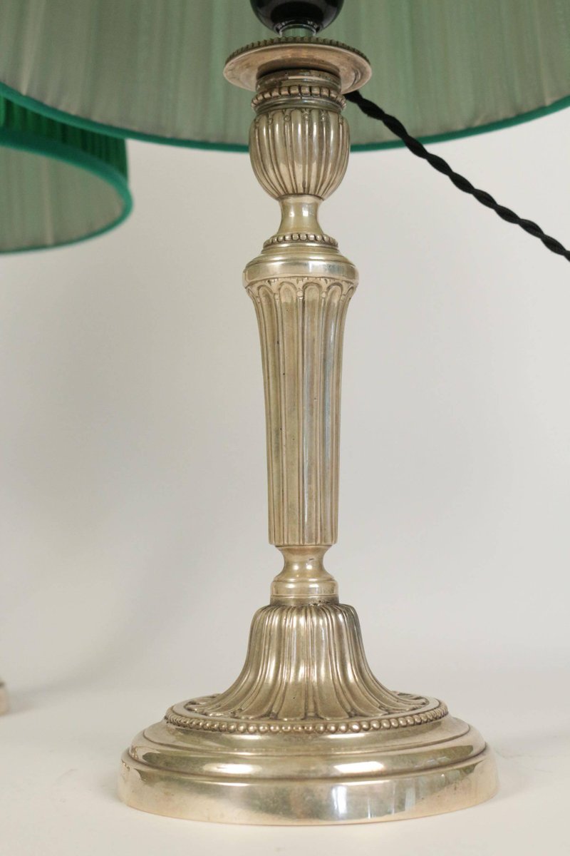 19th Century Silver-Plated Candlestick Conversions to Lamps, Set of 2