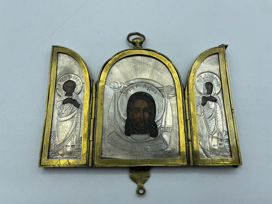 19th Century Silver Triptych Travelling Icon of St Alexandra and St Peter