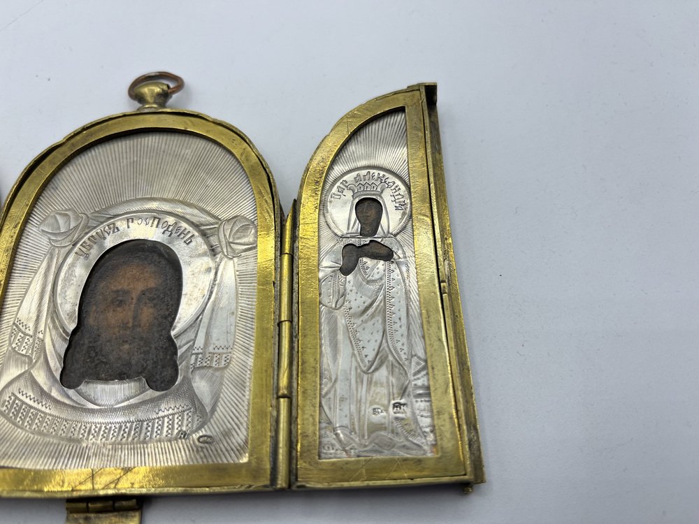 19th Century Silver Triptych Travelling Icon of St Alexandra and St Peter