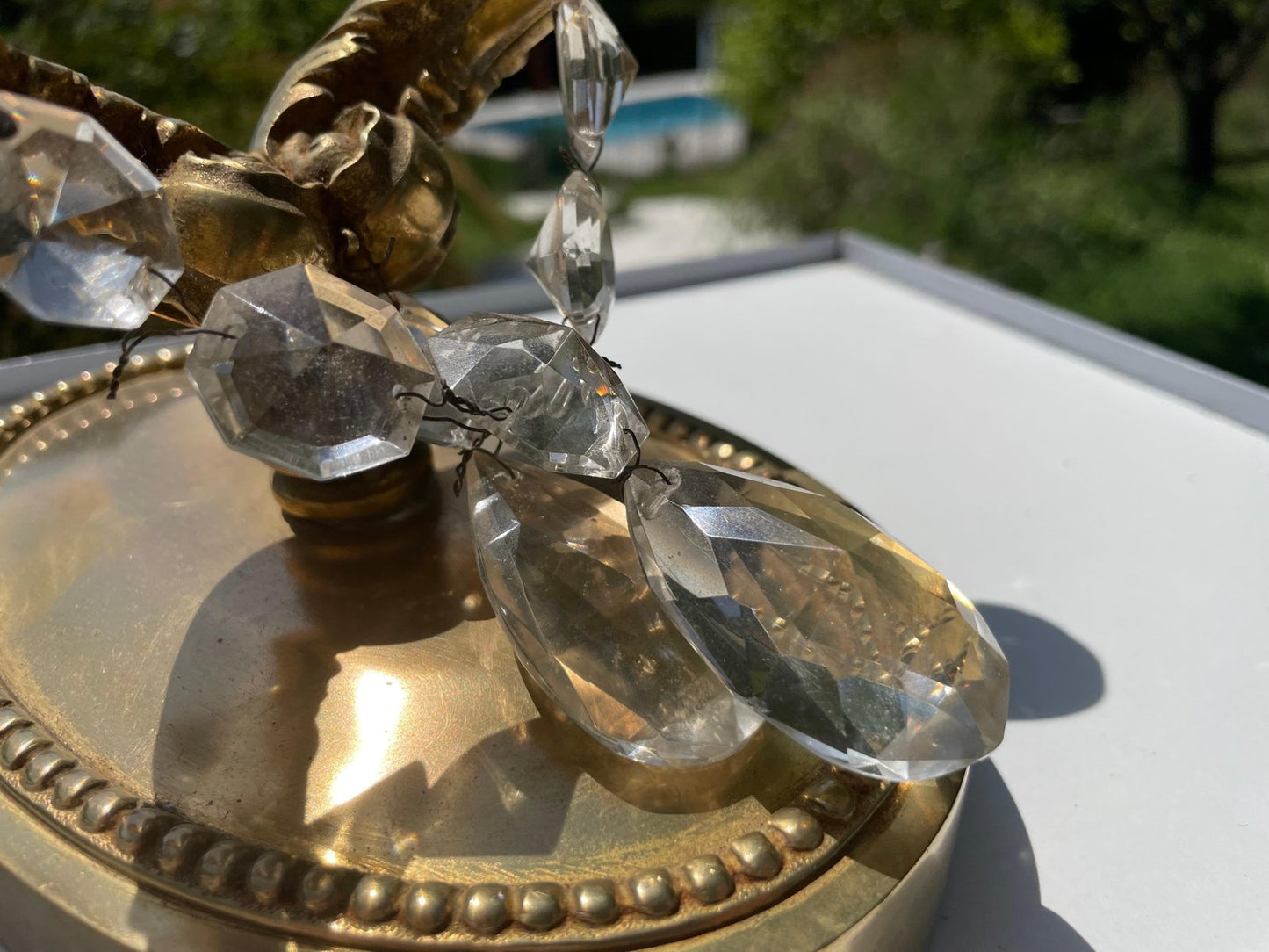 19th Century Solid Brass and Crystal Sconces, France, Set of 2