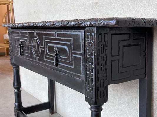 19th Century Spanish Console Table with Two Carved Drawers and Original Hardware, 1850a-PSK-1401069