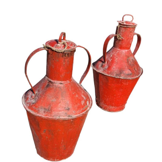 19th Century Spanish Olive Oil Metal Jugs, Set of 2