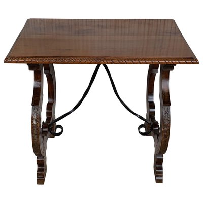 19th-Century Spanish Side Table in Walnut with Carved Lyre Legs and Top-PSK-1002608