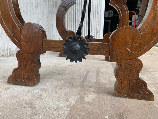 19th-Century Spanish Side Table in Walnut with Carved Lyre Legs and Top-PSK-1002608