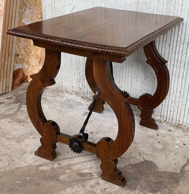 19th-Century Spanish Side Table in Walnut with Carved Lyre Legs and Top-PSK-1002608