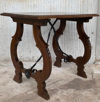 19th-Century Spanish Side Table in Walnut with Carved Lyre Legs and Top-PSK-1002608