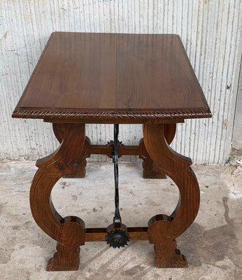 19th-Century Spanish Side Table in Walnut with Carved Lyre Legs and Top-PSK-1002608