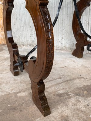 19th-Century Spanish Side Table in Walnut with Carved Lyre Legs and Top-PSK-1002608