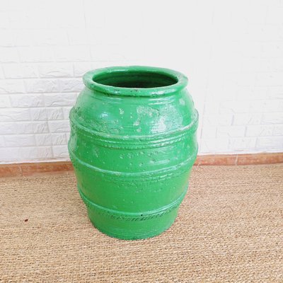 19th Century Spanish Terracota Olive Pot Coated Japandy Green, Teruel-FRB-1737028