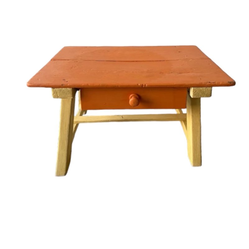 19th Century Spanish Tocinera Table with Drawer on the Wist in Orange and Yellow