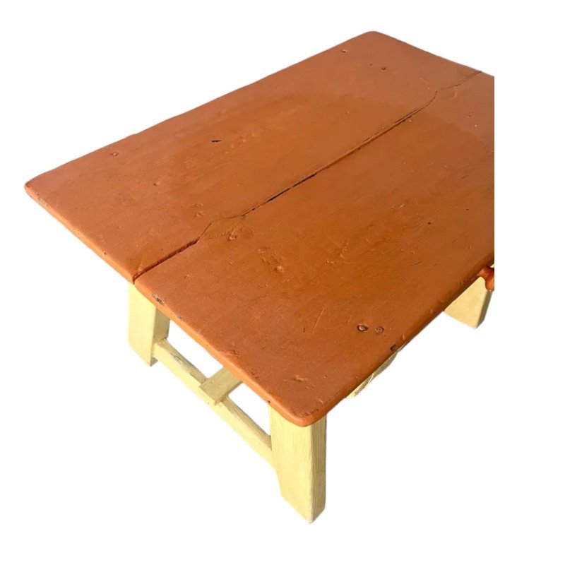 19th Century Spanish Tocinera Table with Drawer on the Wist in Orange and Yellow