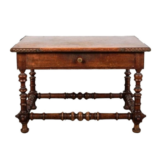 19th Century Spanish Walnut Auxiliary Table with Turned Legs and Drawer at the Waist