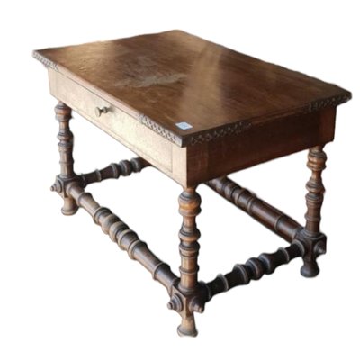 19th Century Spanish Walnut Auxiliary Table with Turned Legs and Drawer at the Waist-TCS-1812900