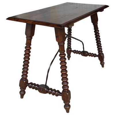 19th-Century Spanish Walnut Side Table with Turned Legs and Bevelled Top-PSK-1002609