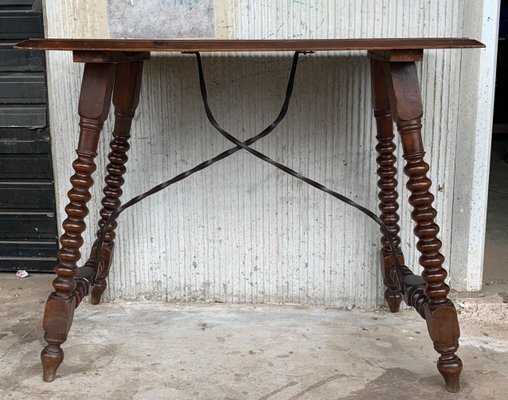 19th-Century Spanish Walnut Side Table with Turned Legs and Bevelled Top-PSK-1002609