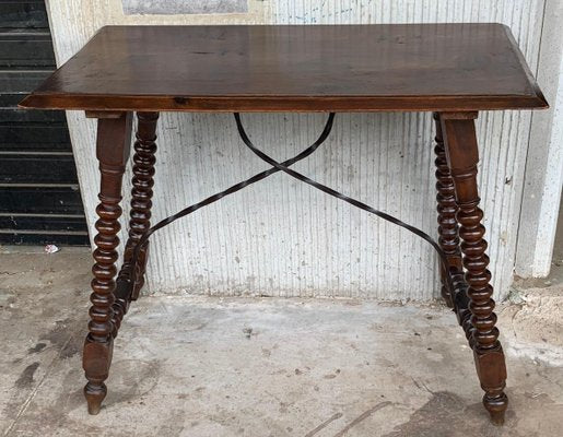 19th-Century Spanish Walnut Side Table with Turned Legs and Bevelled Top-PSK-1002609