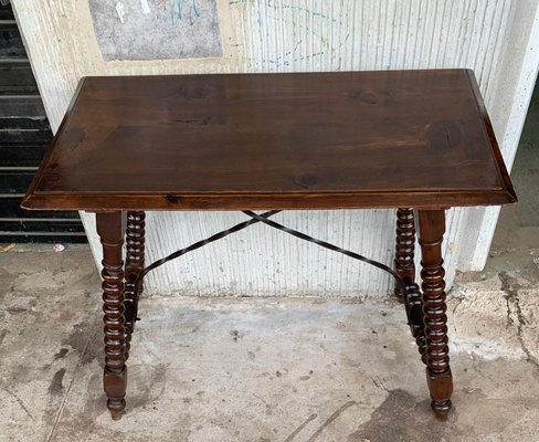 19th-Century Spanish Walnut Side Table with Turned Legs and Bevelled Top-PSK-1002609