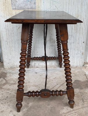 19th-Century Spanish Walnut Side Table with Turned Legs and Bevelled Top-PSK-1002609