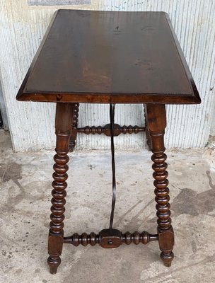 19th-Century Spanish Walnut Side Table with Turned Legs and Bevelled Top-PSK-1002609