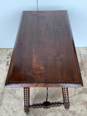 19th-Century Spanish Walnut Side Table with Turned Legs and Bevelled Top-PSK-1002609