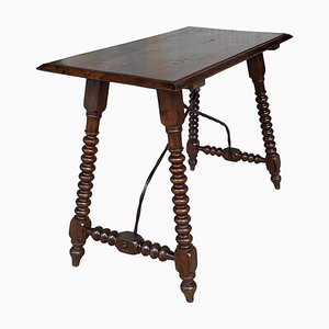 19th-Century Spanish Walnut Side Table with Turned Legs and Bevelled Top-PSK-1002609