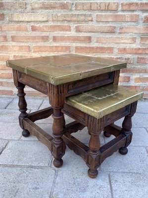 19th-Century Spanish Zinc Top Nesting Tables with Turned Legs, Set of 2-NOU-754543