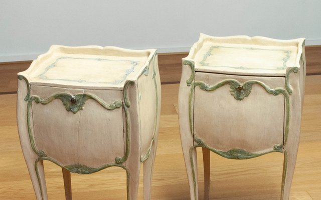 19th Century Swedish Bombay Curved and Painted Nightstands, Set of 2-JE-1812678