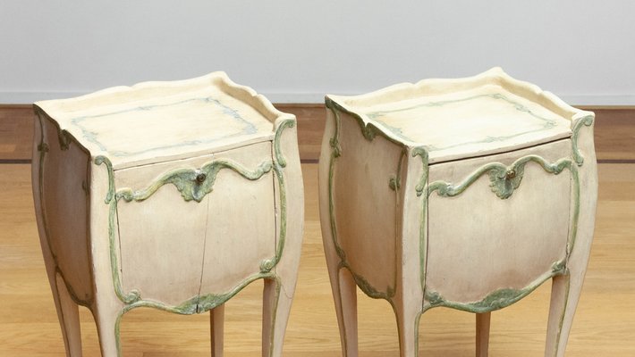 19th Century Swedish Bombay Curved and Painted Nightstands, Set of 2-JE-1812678