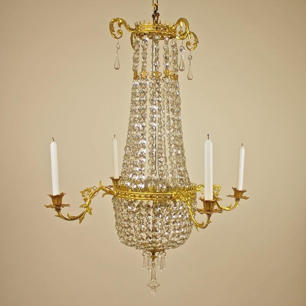 19th Century Swedish Cut-Crystal Ormolu Chandelier