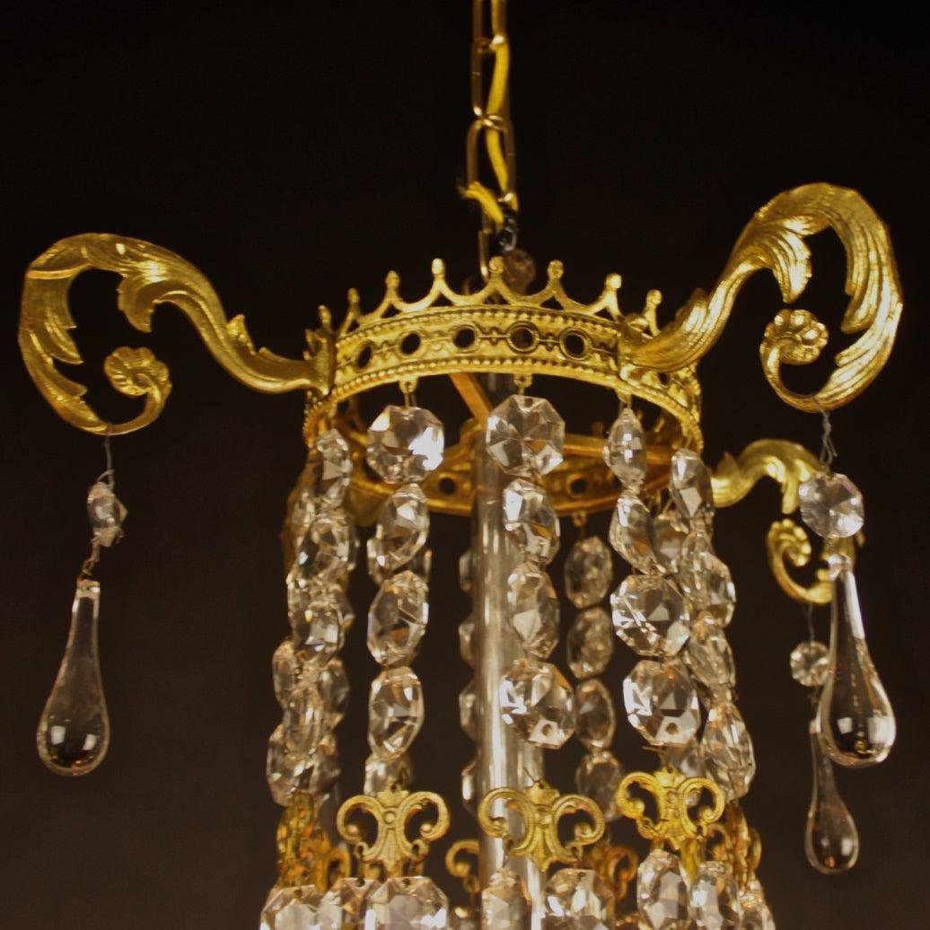 19th Century Swedish Cut-Crystal Ormolu Chandelier