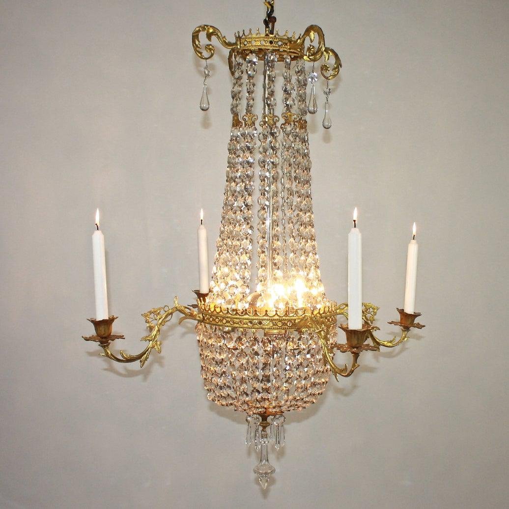 19th Century Swedish Cut-Crystal Ormolu Chandelier