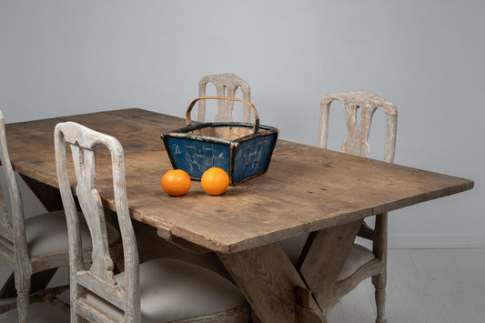 19th Century Swedish Folk Art Blue Pine Basket