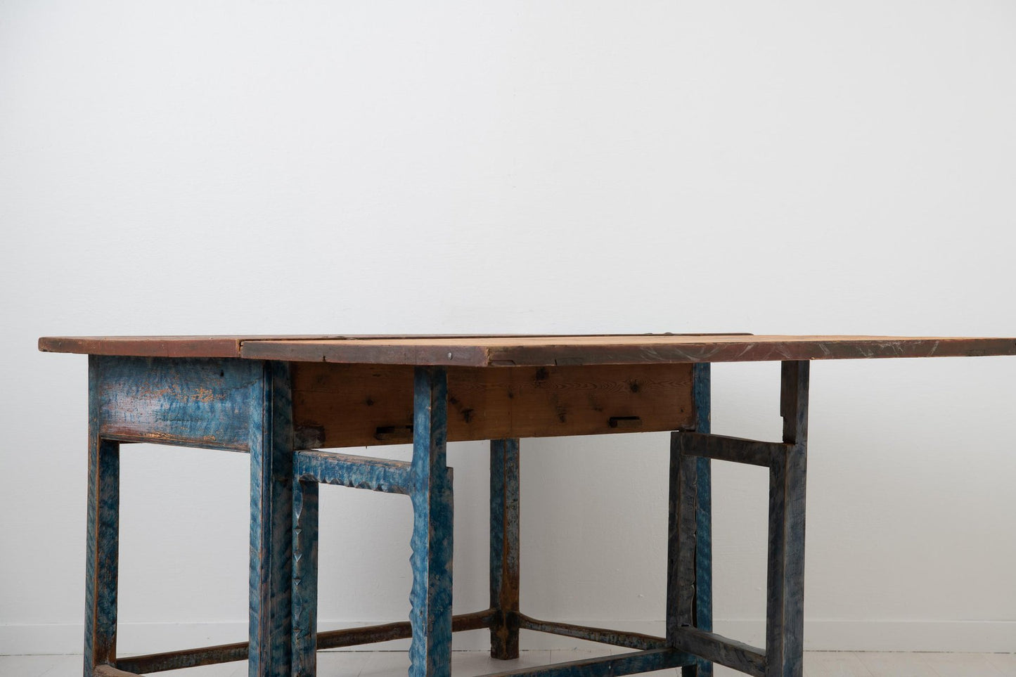 19th Century Swedish Folk Art Blue Work Table