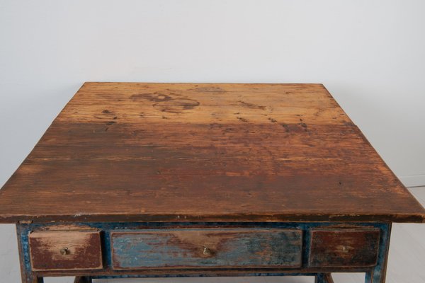 19th Century Swedish Folk Art Blue Work Table-MJF-931209