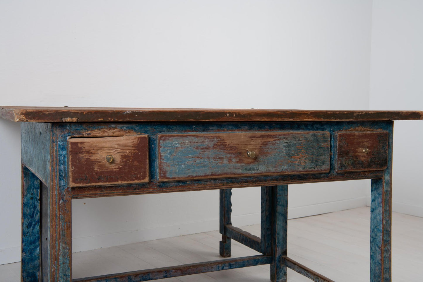 19th Century Swedish Folk Art Blue Work Table