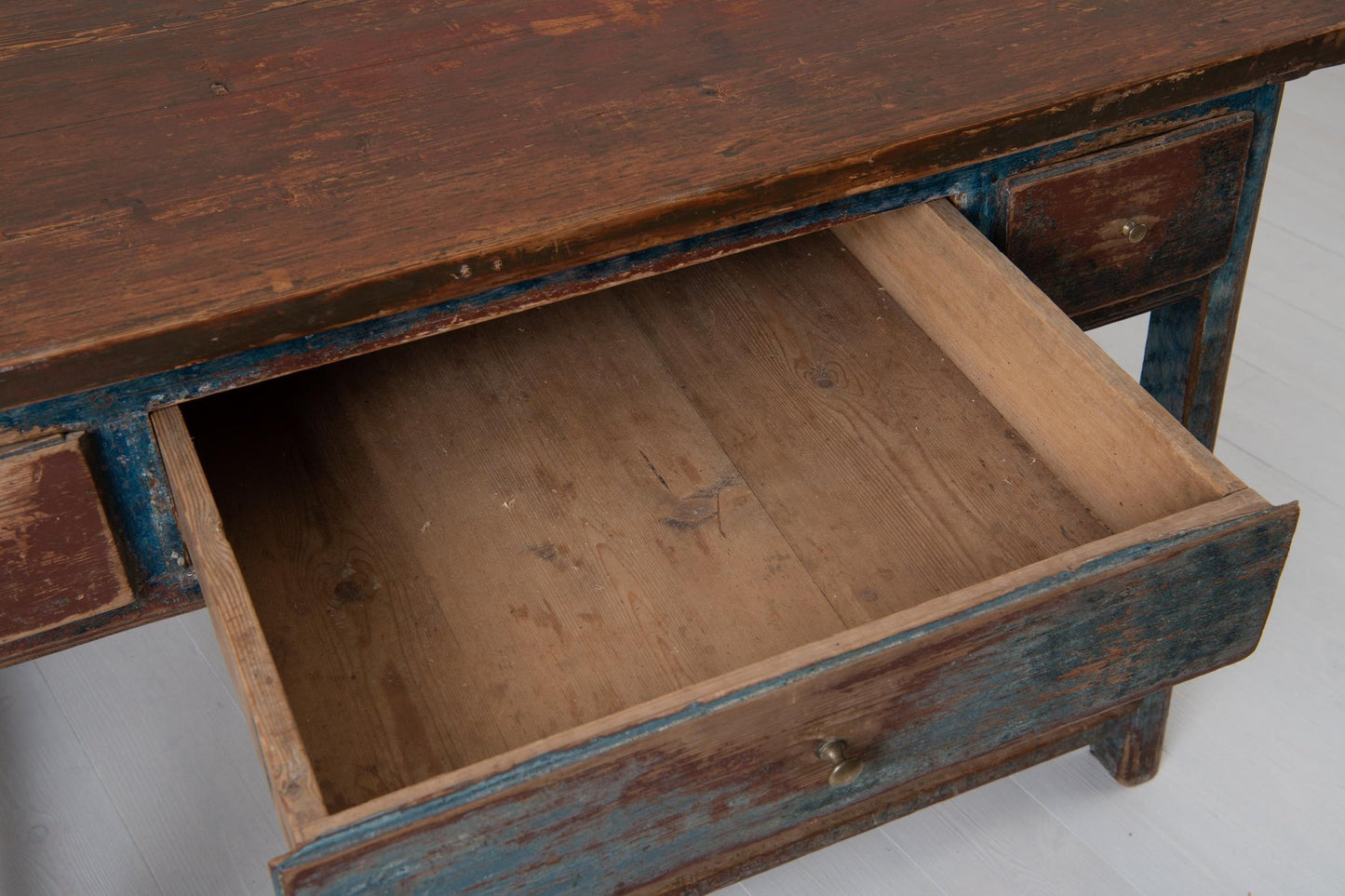 19th Century Swedish Folk Art Blue Work Table