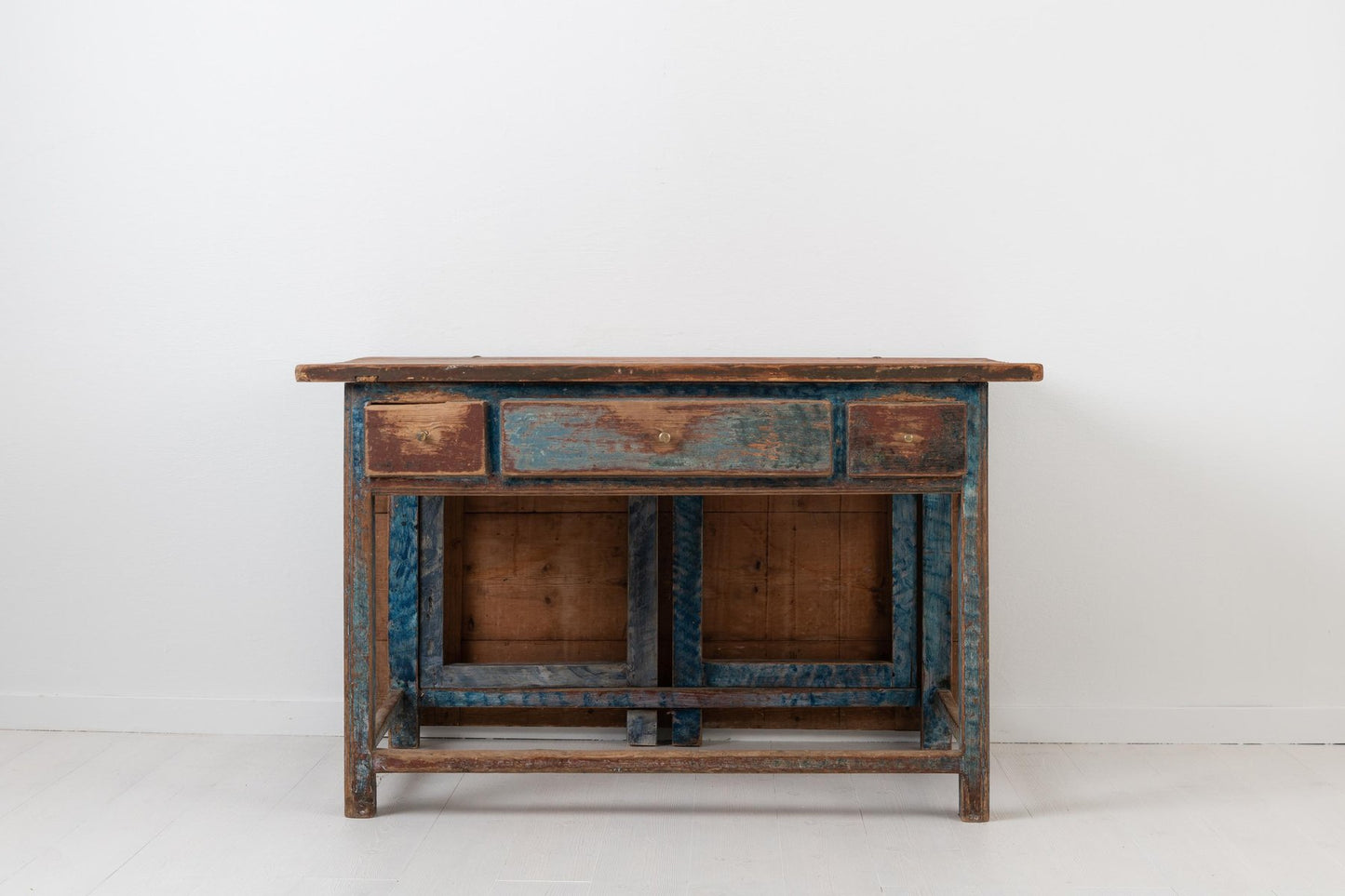 19th Century Swedish Folk Art Blue Work Table