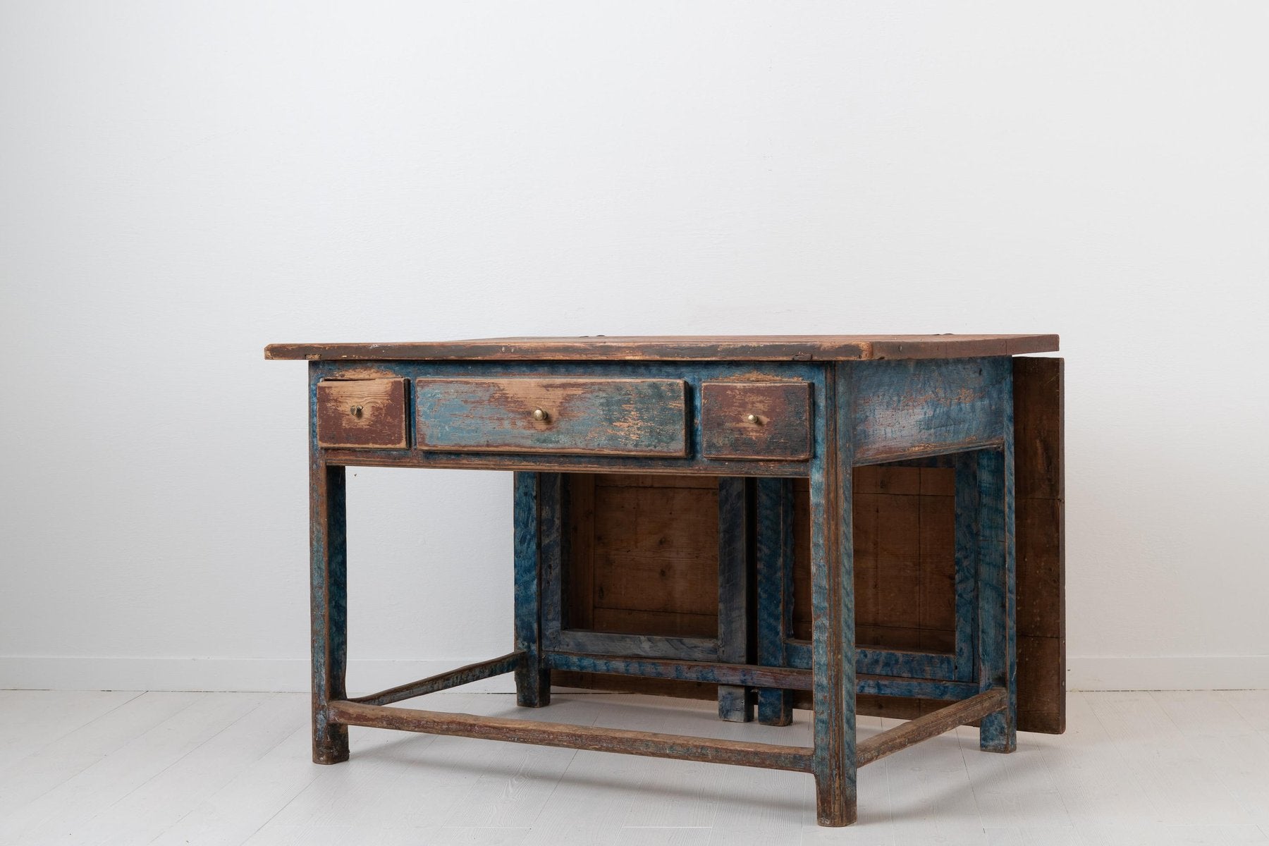 19th Century Swedish Folk Art Blue Work Table