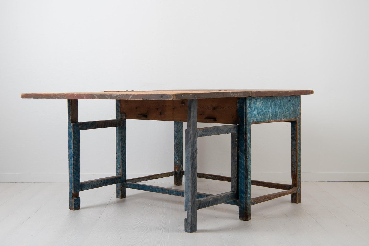 19th Century Swedish Folk Art Blue Work Table