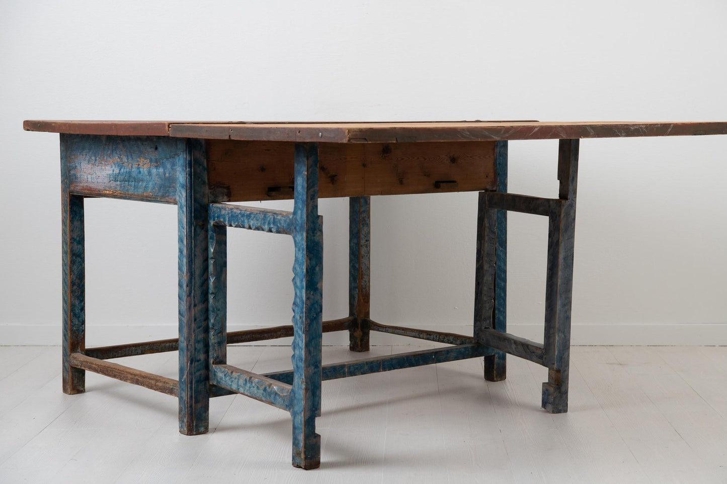 19th Century Swedish Folk Art Blue Work Table