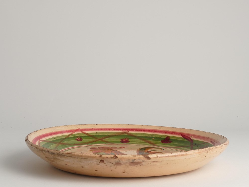 19th Century Swedish Folk Art Milk Bowl with Rooster Motif