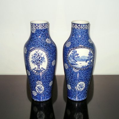 19th Century Swedish Porcelain Moose Blue Landscape Vases from Rörstrand, Set of 2-YGE-666516