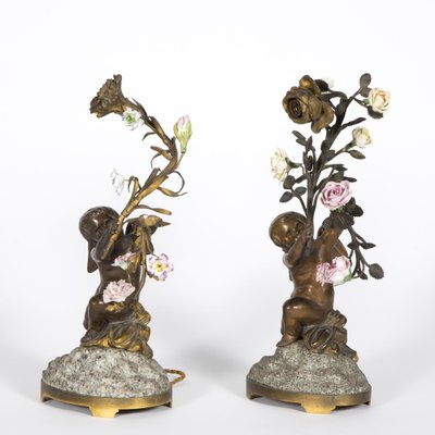 19th Century Table Lamps in Patinated Bronze, Porcelain and Granite, Set of 2-WFS-2041563