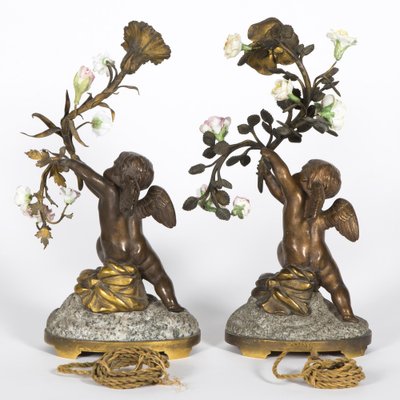 19th Century Table Lamps in Patinated Bronze, Porcelain and Granite, Set of 2-WFS-2041563