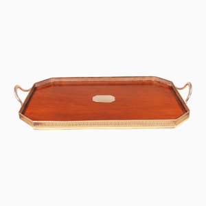 19th Century Tray in Silver Metal and Mahogany-HPU-2036679