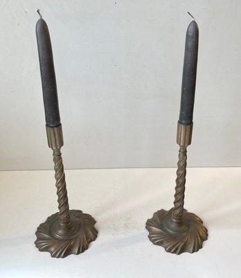 19th Century Twisted Gothic Candlesticks in Bronze, Set of 2-LCR-1300289