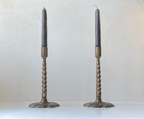 19th Century Twisted Gothic Candlesticks in Bronze, Set of 2-LCR-1300289